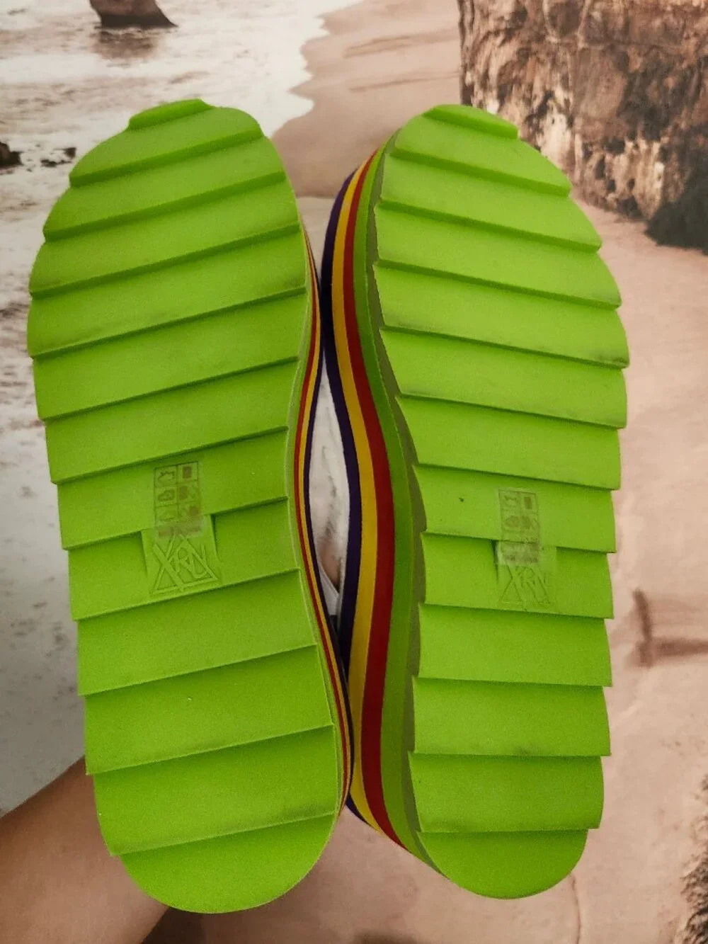 YRU x Teletubbies Qozii Rainbow Sun Platform Plush Slides Y2K Kidcore Rave 12